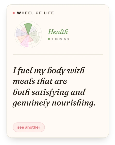 The Wheel of Life card showing a self care prompt