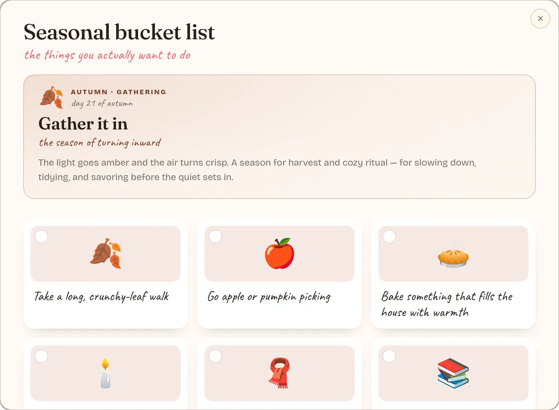 The Seasonal Bucket List pop-up