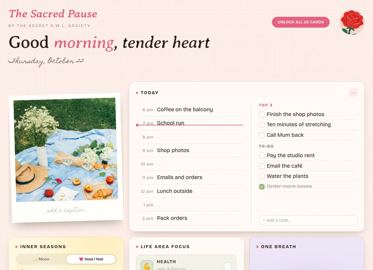 The free taste of The Sacred Pause dashboard